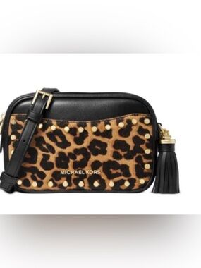 Michael Kors Leopard-Print Crossbody in Black and Brown 💥Rare Find